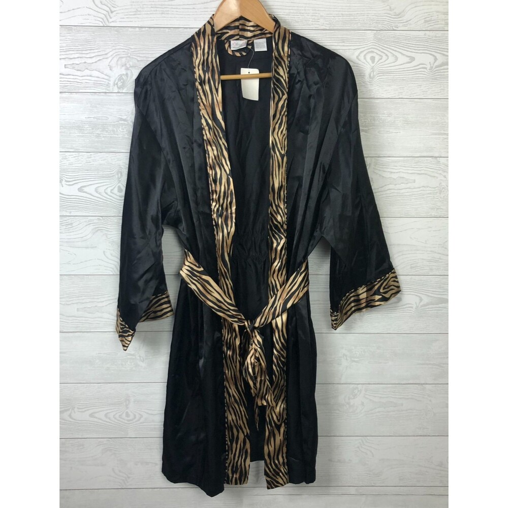 NWT Etonne by Sarah Richards Women's 18/20W Robe Animal Print Trim Tie Waist
